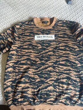 True Religion Tan and Black Tiger-Print Crewneck Sweatshirt